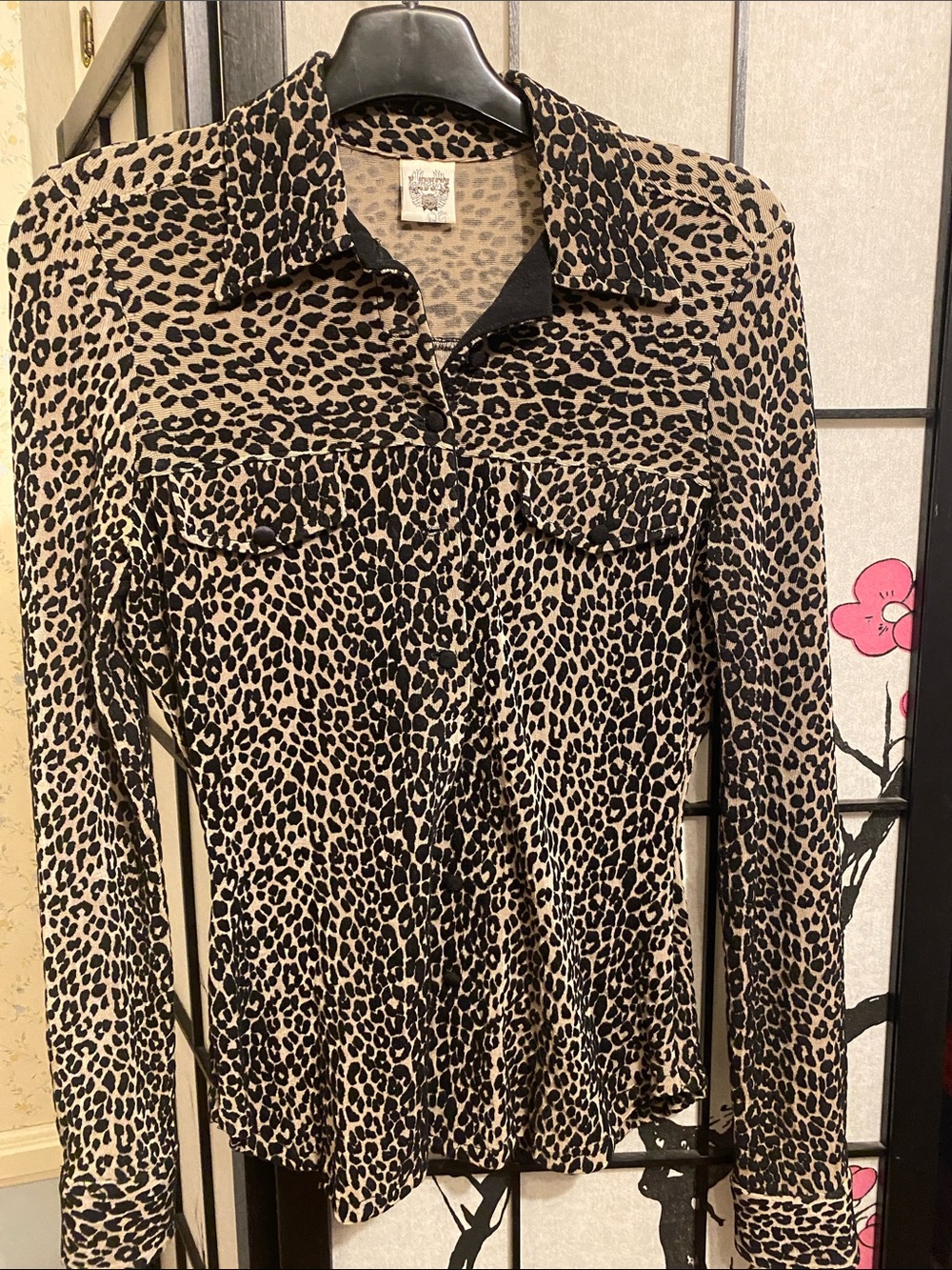 Leopard Print Button-Front Shirt in Tan & Black